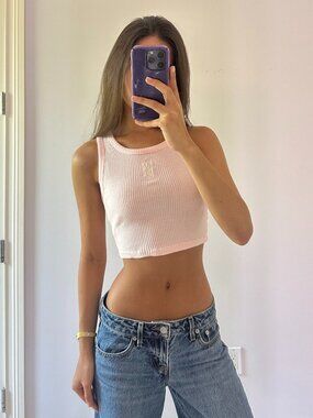 Nude Project Pink Ribbed Cropped Tank